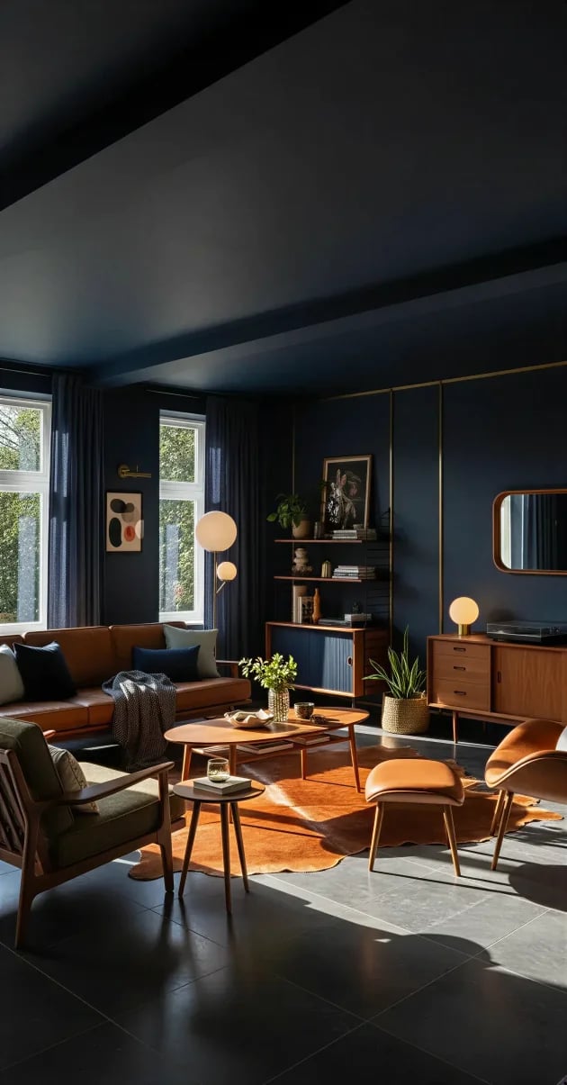 Dark Retro interior design style - AI generated